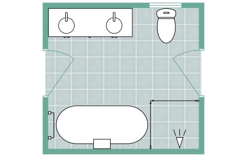 Layout für ein Badezimmer mit zwei Türen