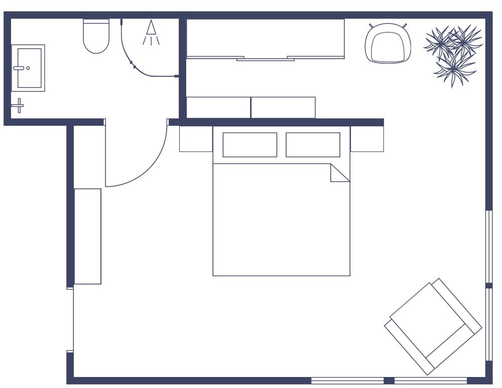 Bedroom Design With Purple Colors 2D Floor Plan