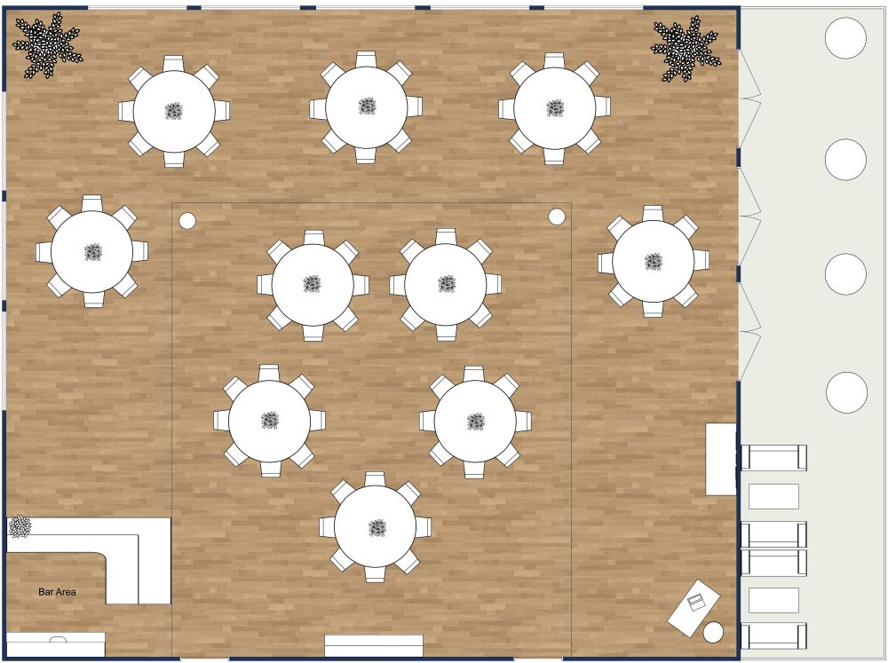 Beautiful Wedding Venue Layout with Outdoor Area 2D Layout