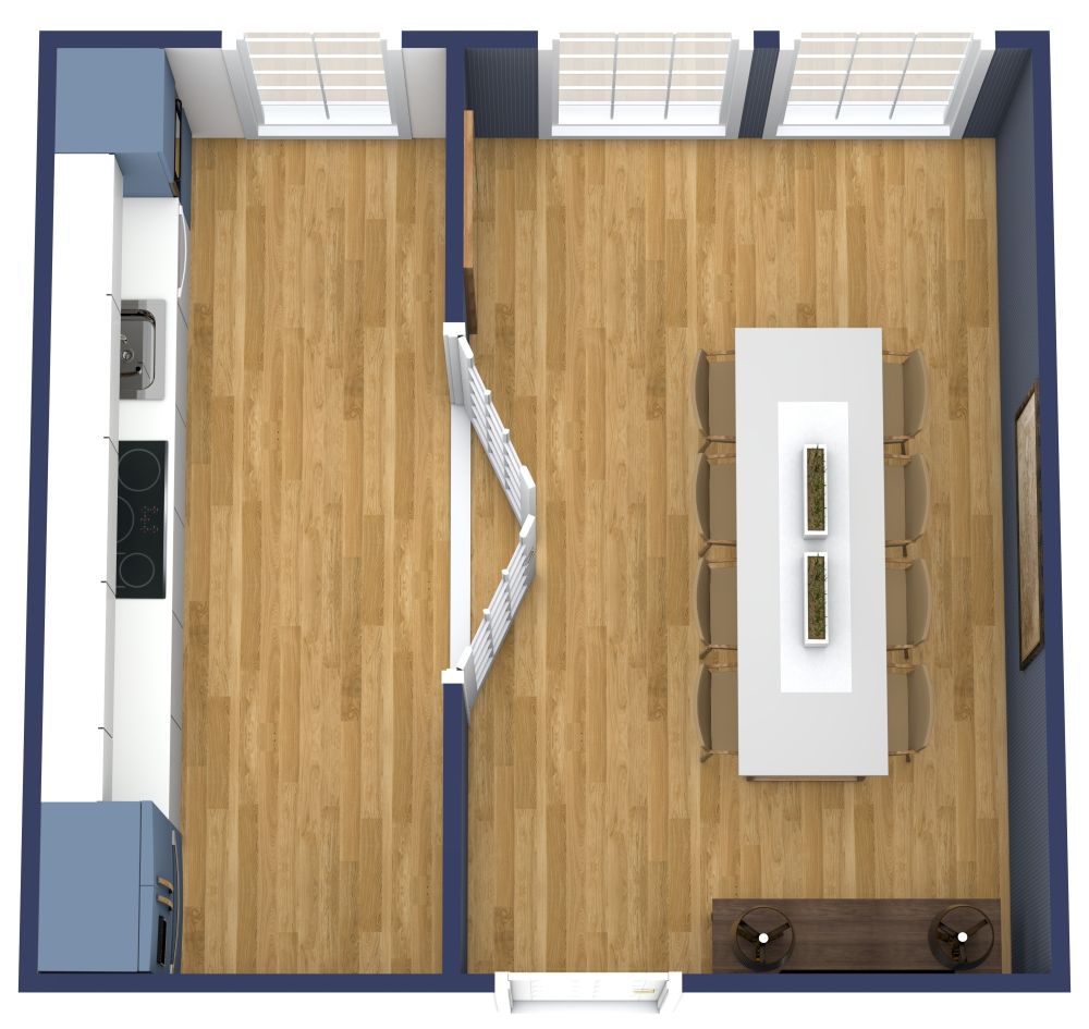 Küchenzeile mit blauen Akzenten