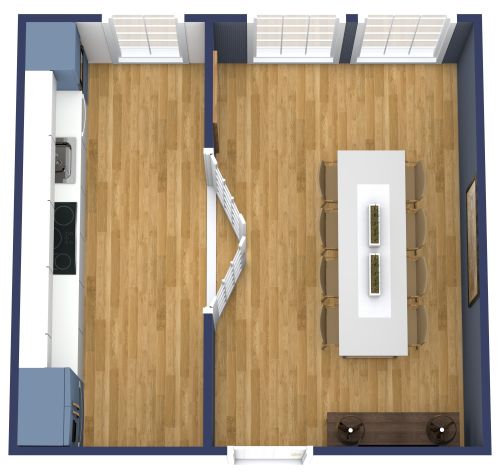 Küchenzeile mit blauen Akzenten