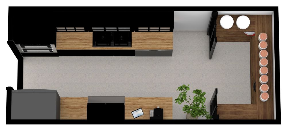 Zweizeilige Küche mit Speisekammer