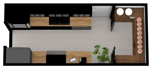 Zweizeilige Küche mit Speisekammer