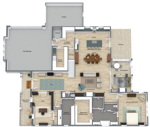 Grundriss für ein 2-stöckiges Haus mit 4 Schlafzimmern und Dreifachgarage