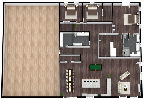 Hausplan mit 3 Schlafzimmern, Garage und Werkstatt