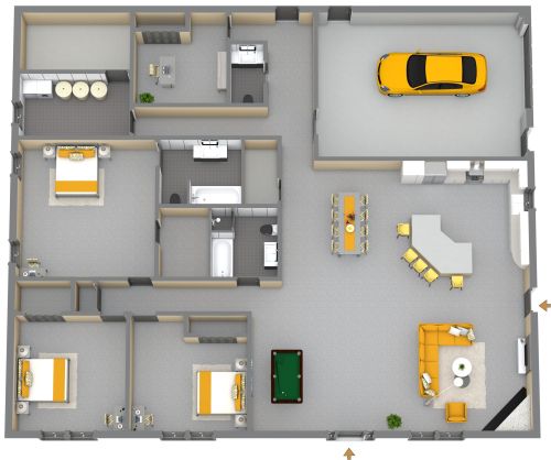 Hausplan mit 3 Schlafzimmern und Garage