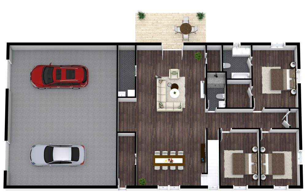 Hausplan mit 3 Schlafzimmern und Doppelgarage