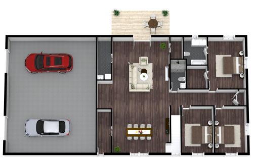 Hausplan mit 3 Schlafzimmern und Doppelgarage