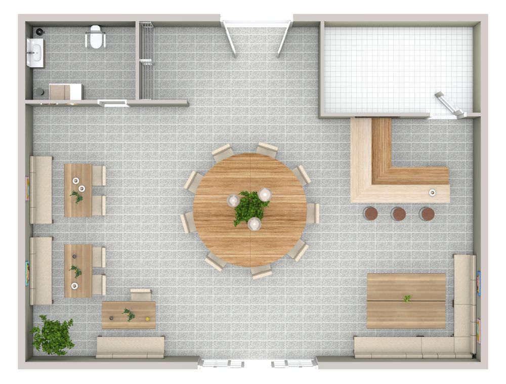 Grundriss für ein Bio-Restaurant mit rundem Tisch