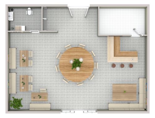 Grundriss für ein Bio-Restaurant mit rundem Tisch