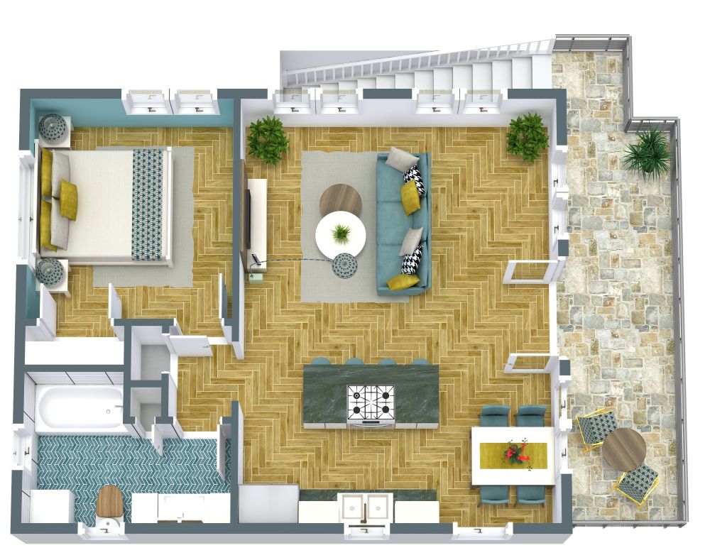 First Floor Stylish Garage Apartment Plan With Eat-In Kitchen
