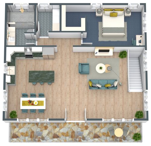 Grundriss für eine Wohnung über einer Doppelgarage