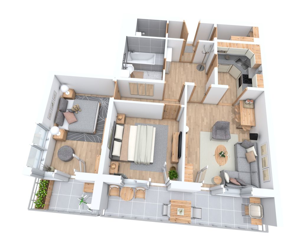 Grundriss für eine 3-Zimmer-Wohnung