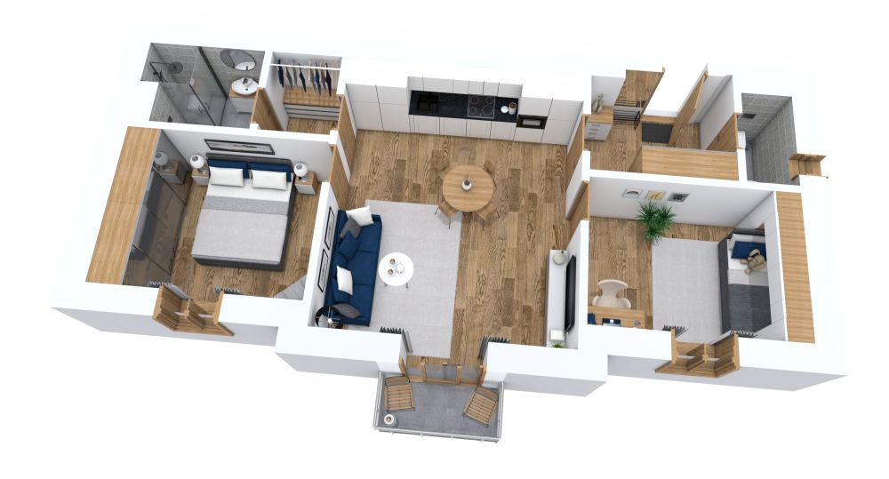 Kleines 3-Zimmer-Apartment Layout