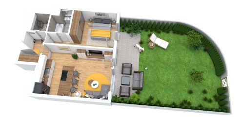 Kleines Haus mit einem Schlafzimmer und Garten