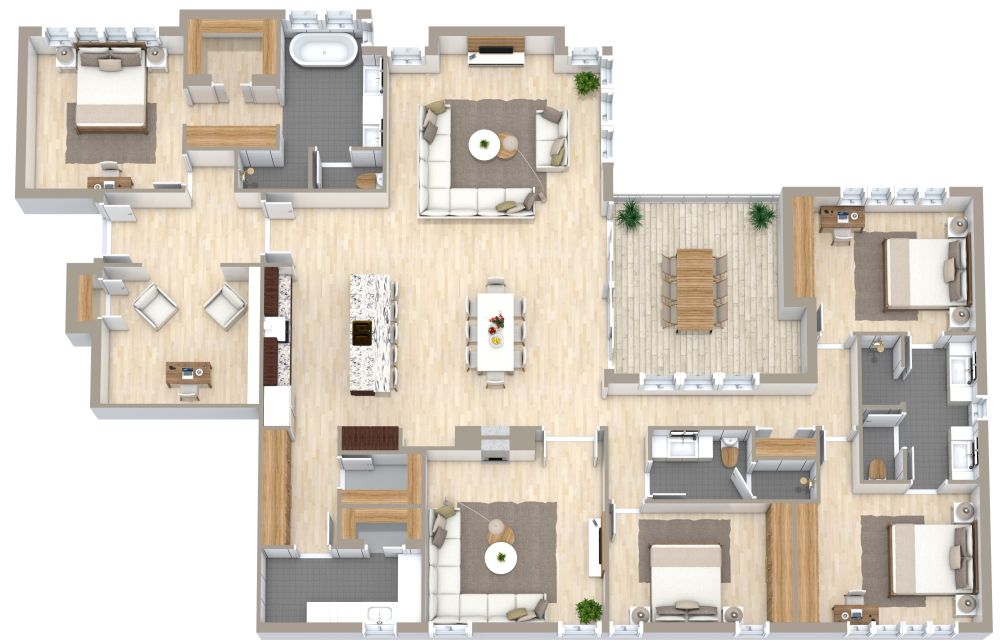 Wohnungslayout mit 5 Schlafzimmern