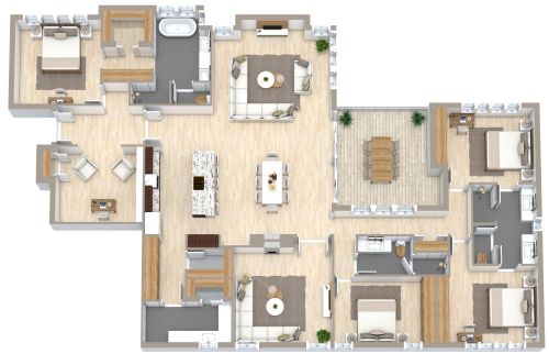 Wohnungslayout mit 5 Schlafzimmern