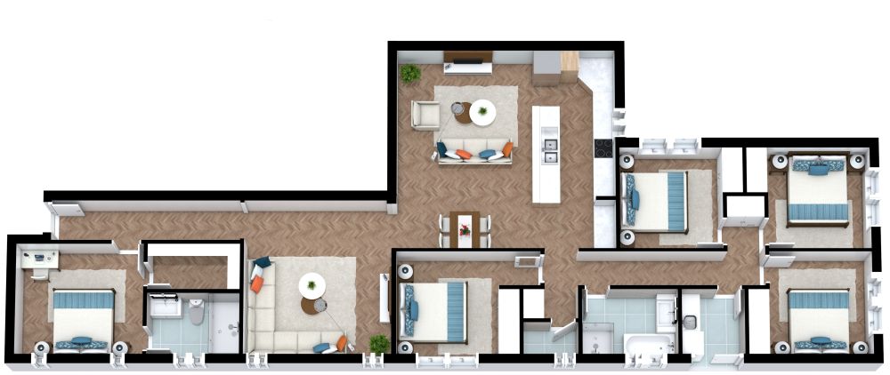 Grundriss für eine Wohnung mit 5 Schlafzimmern