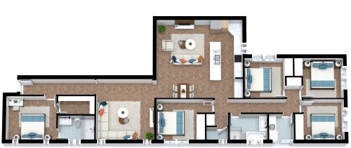 Grundriss für eine Wohnung mit 5 Schlafzimmern