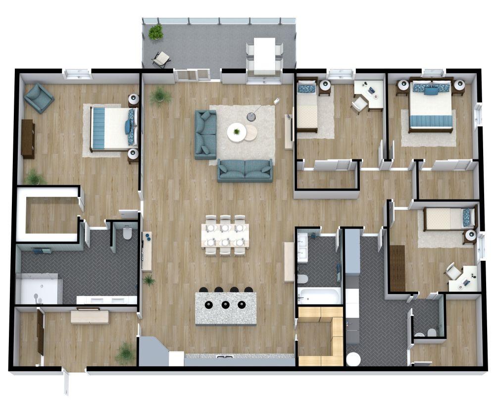 4 Bedroom Apartment Plan with Balcony