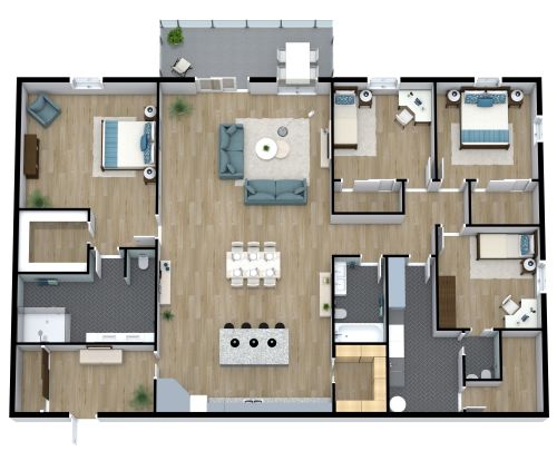 Wohnungsplan mit 4 Schlafzimmern und Balkon