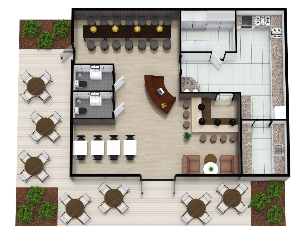 Masculine Industrial Style Restaurant with Patio