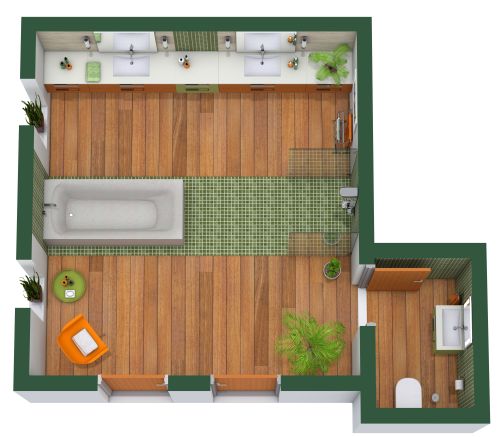 Green Tile Bathroom Layout
