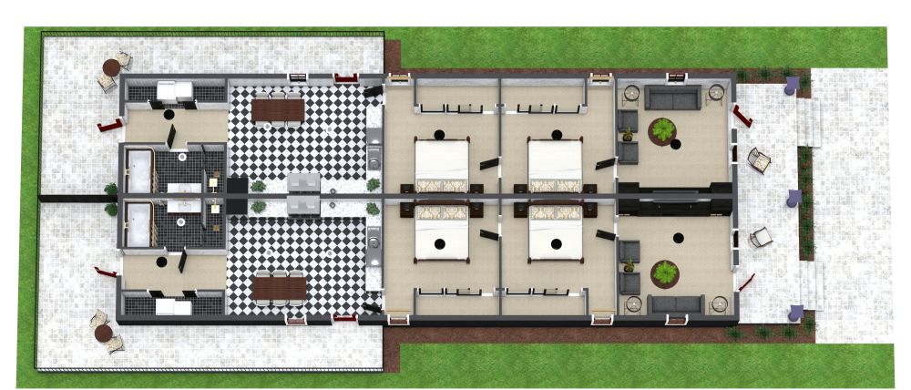 Double Shotgun 3D House Plan