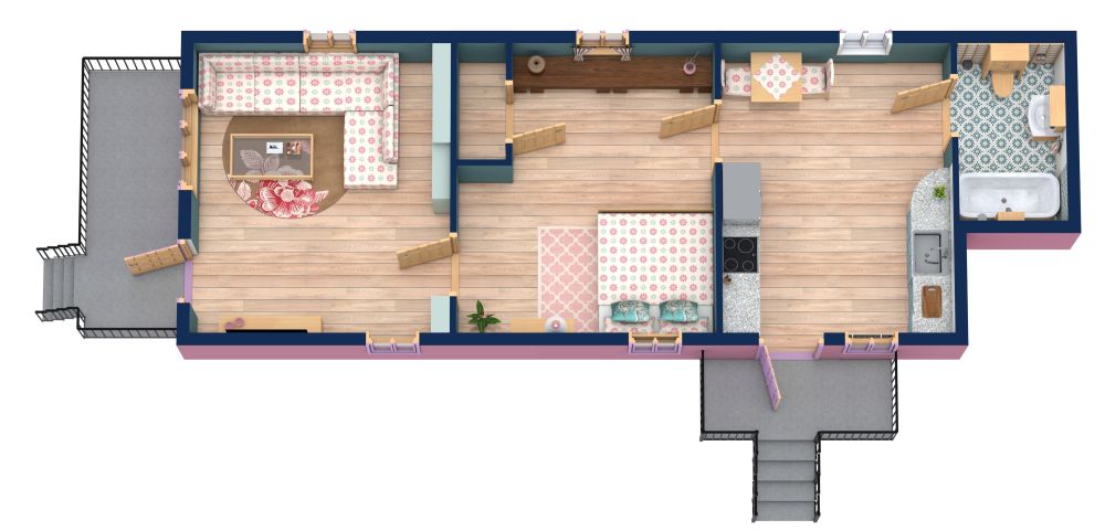 Simple Shotgun House 3D Floor Plan