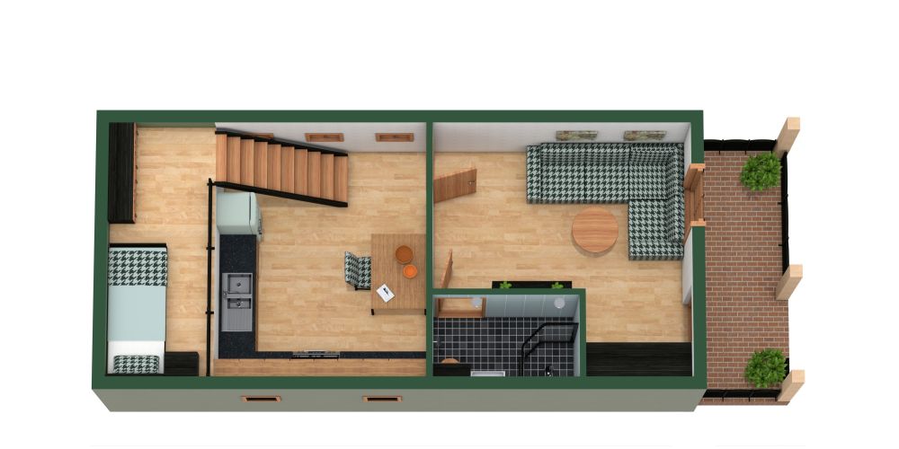 Tiny Shotgun House 3D Floor Plan