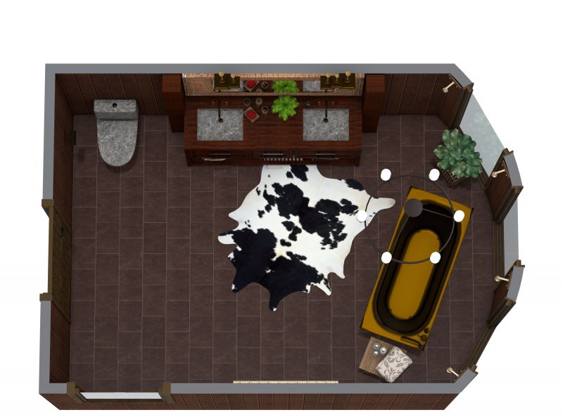 Dark Rustic Bathroom Layout 3D Floor Plan