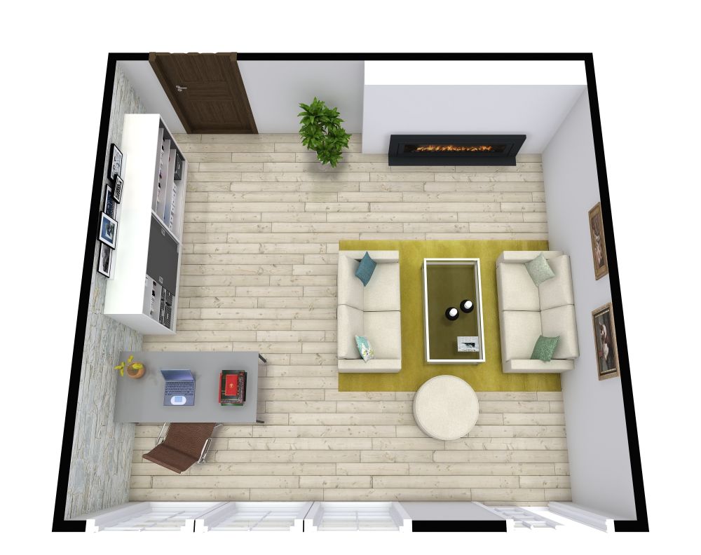 Relaxed Home Office with Cozy Fireplace