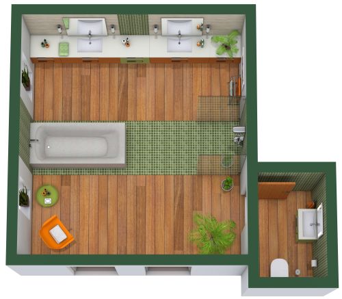 Badezimmerlayout mit grünen Fliesen