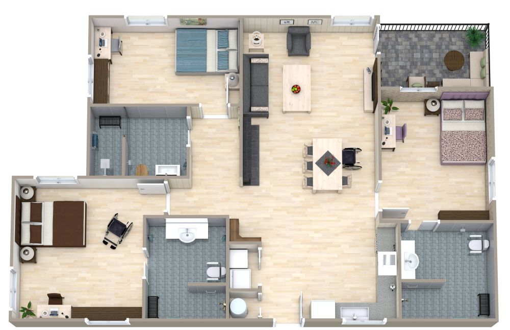 Grundriss für ein barrierefreies 4-Zimmer-Haus