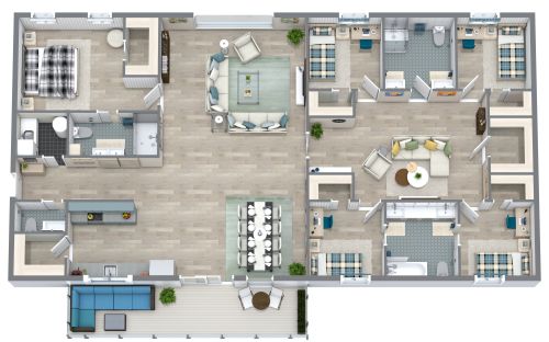 Grundriss mit 5 Schlafzimmern und Balkon