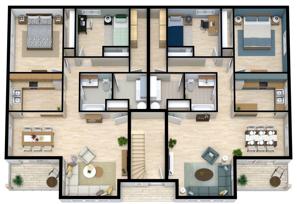 Zweistöckiges Vierfamilienhaus, Erdgeschoss