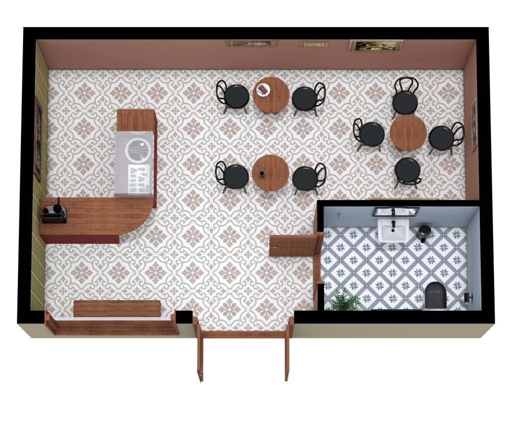 Blush Cafe Interior Inspiration 3D Floor Plan