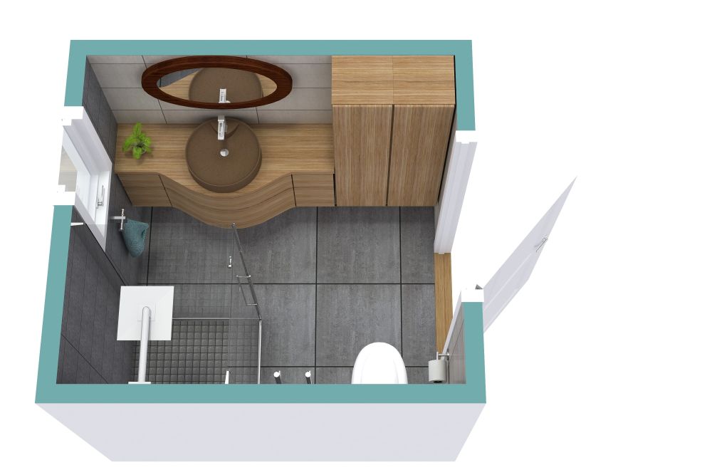 Square, Contemporary Bathroom Layout