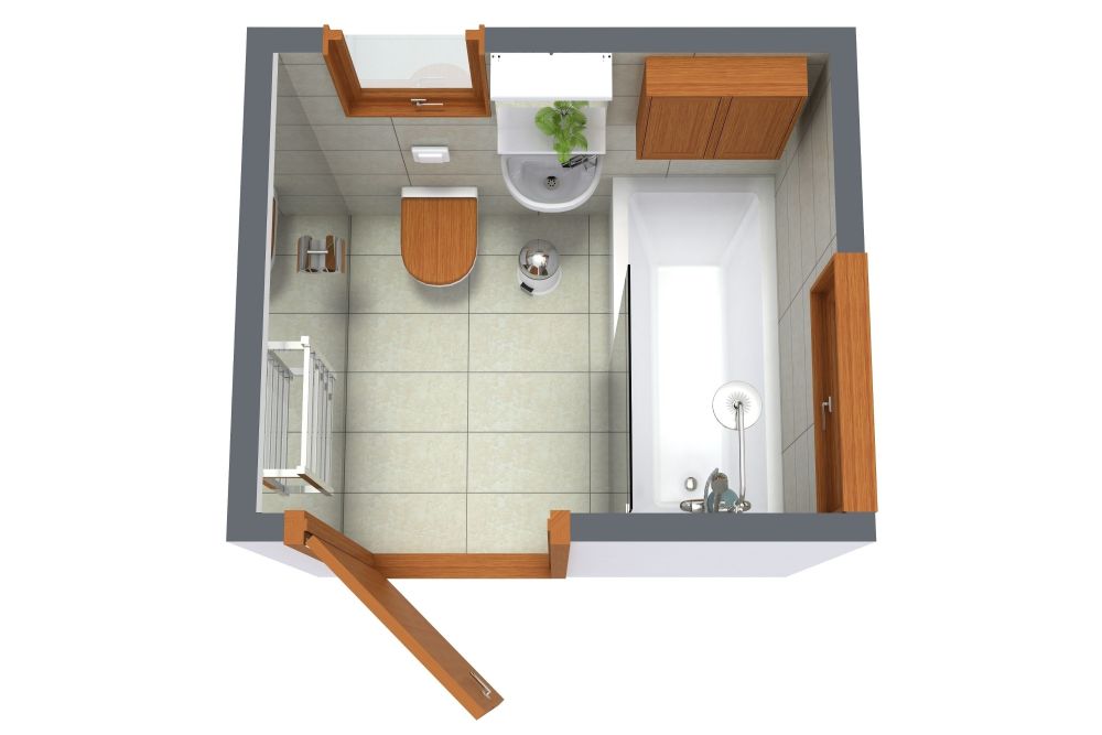 Small Square Bathroom Craftsman Style 3D Floor Plan