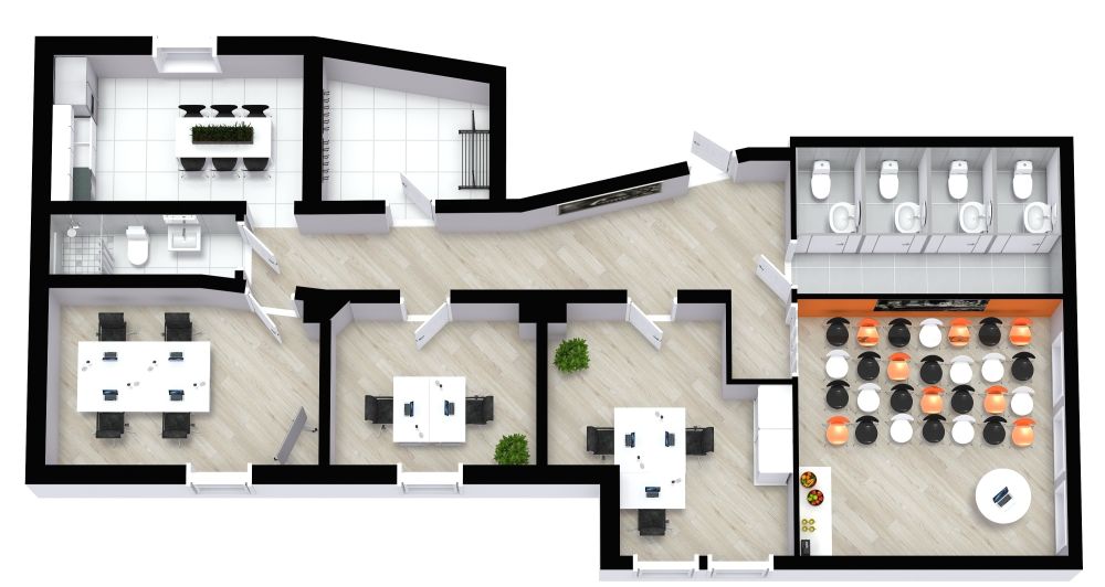 Perfect Office for Seminars with Multiple Restrooms 3D Plan