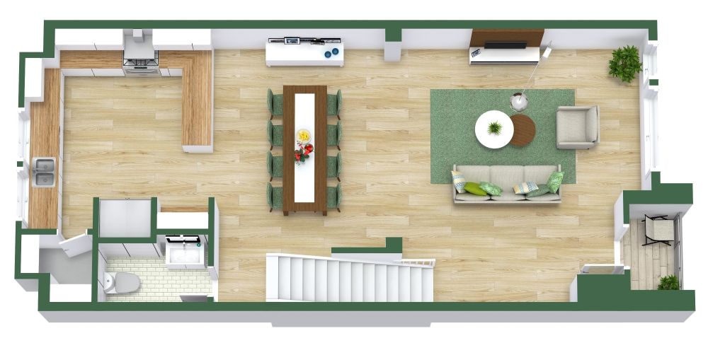 First Floor Plan With Large Kitchen and 2 Car Garage