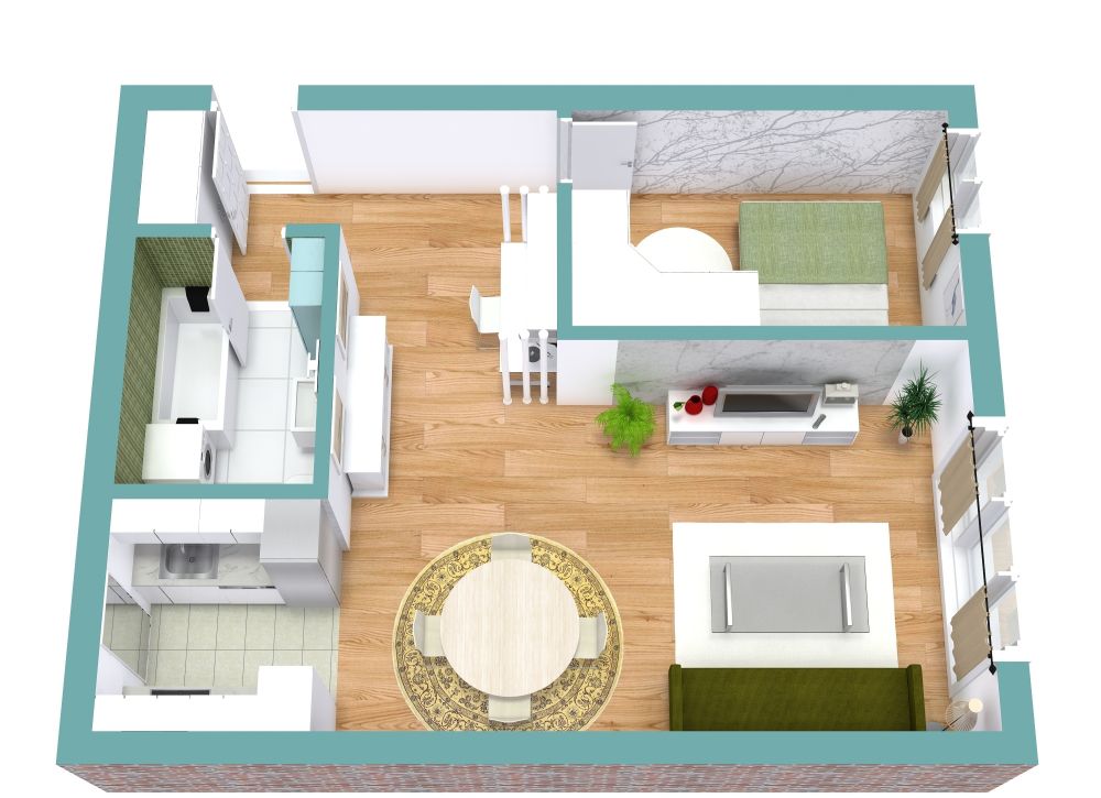 1 Bedroom Floor Plan with Galley Kitchen