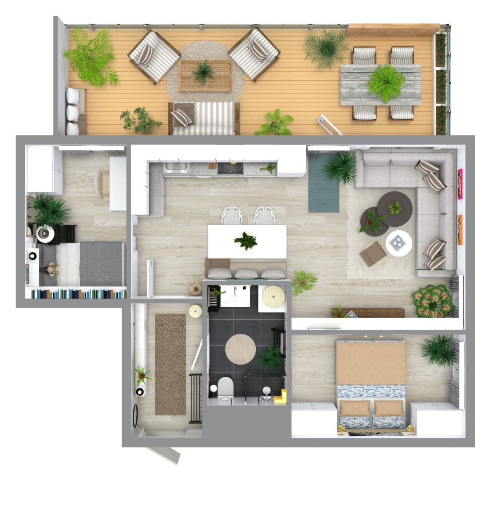 1 Bedroom Floor Plan With Large Balcony
