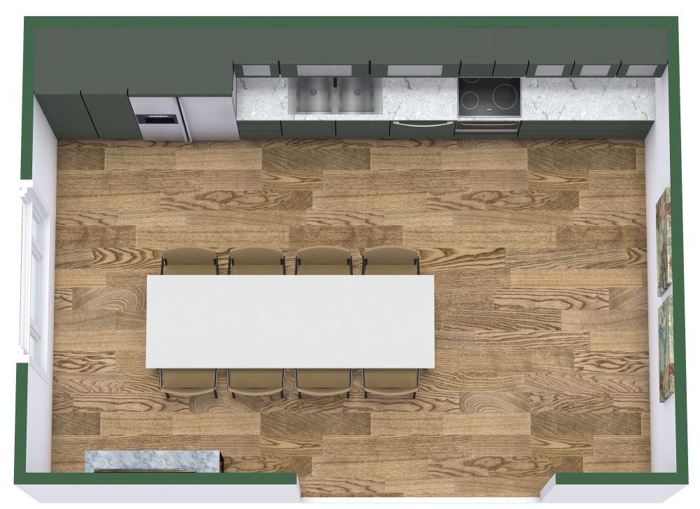 Green Single Wall Kitchen Design