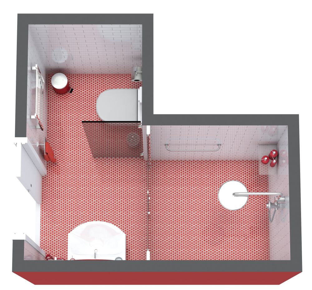 Grundriss für ein kleines L-förmiges Badezimmer