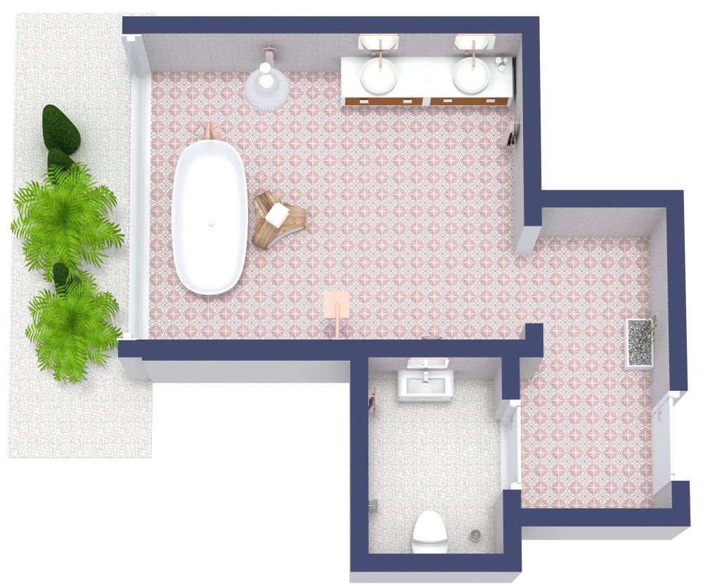 Geräumiges Badezimmer im Boho-Chic