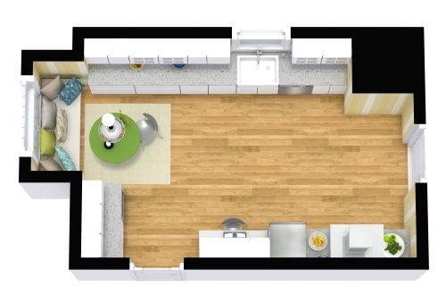 Gemütliches Küchenlayout mit viel Arbeitsfläche