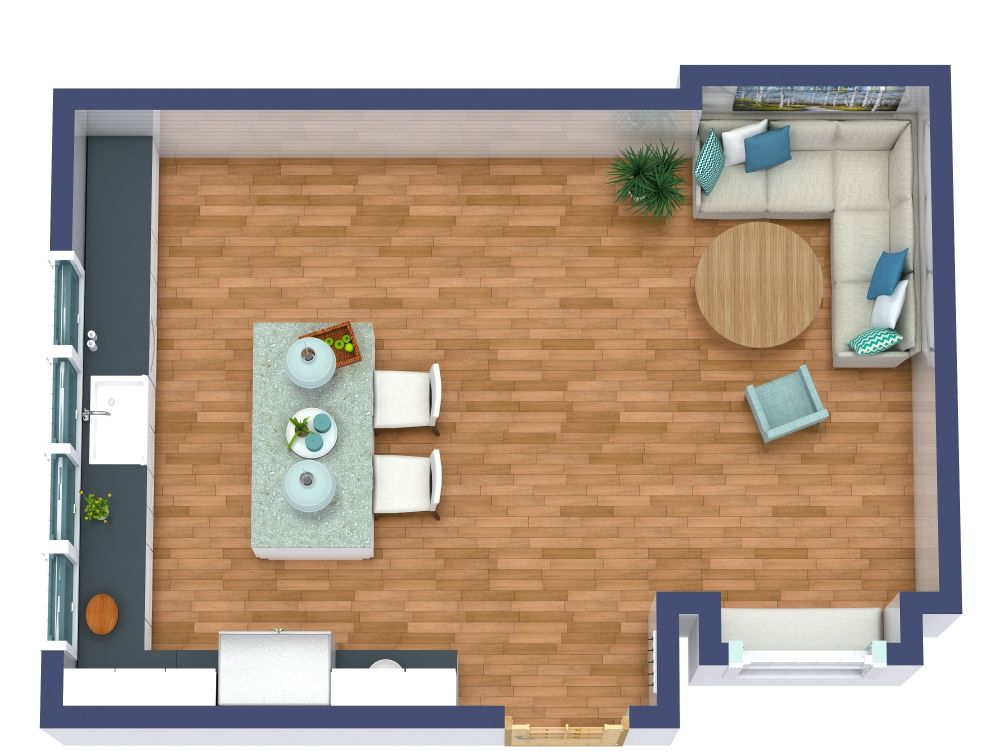 Grundriss für eine L-förmige Küche mit Insel