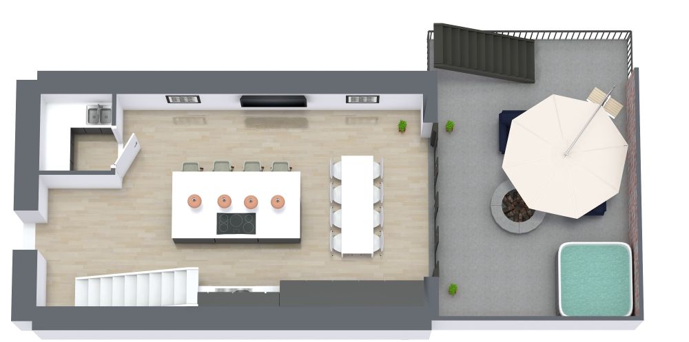 Küche im Esszimmer mit Speisekammer