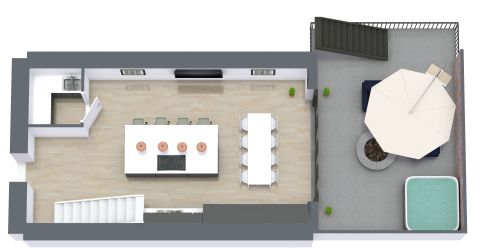 Küche im Esszimmer mit Speisekammer